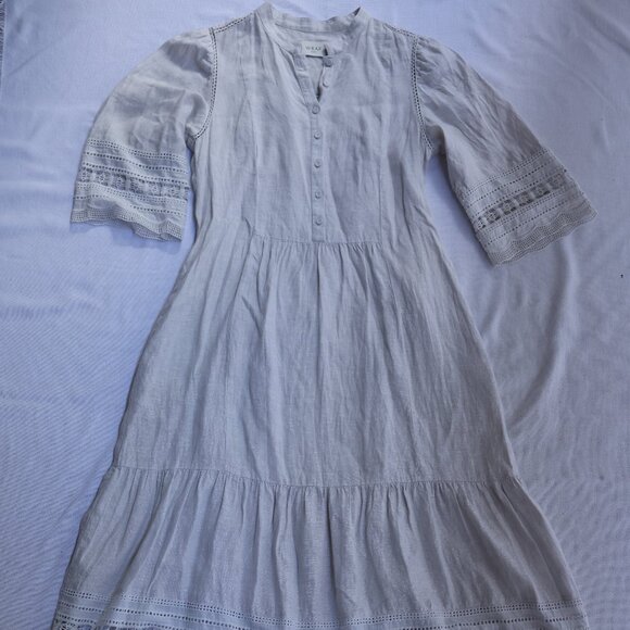 WRAP London Linen Cut-out Lace Tiered Ruffle Dress Size US 6 light grey - Picture 1 of 10